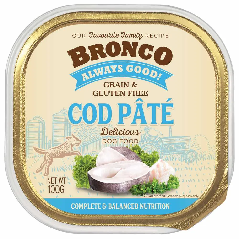 20% OFF: Bronco Cod Pate Adult Grain-Free Tray Dog Food 100g