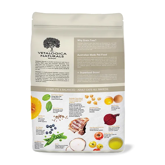 4 x 100g Vetalogica Naturals Grain Free Lamb Adult Cat Food SAMPLES