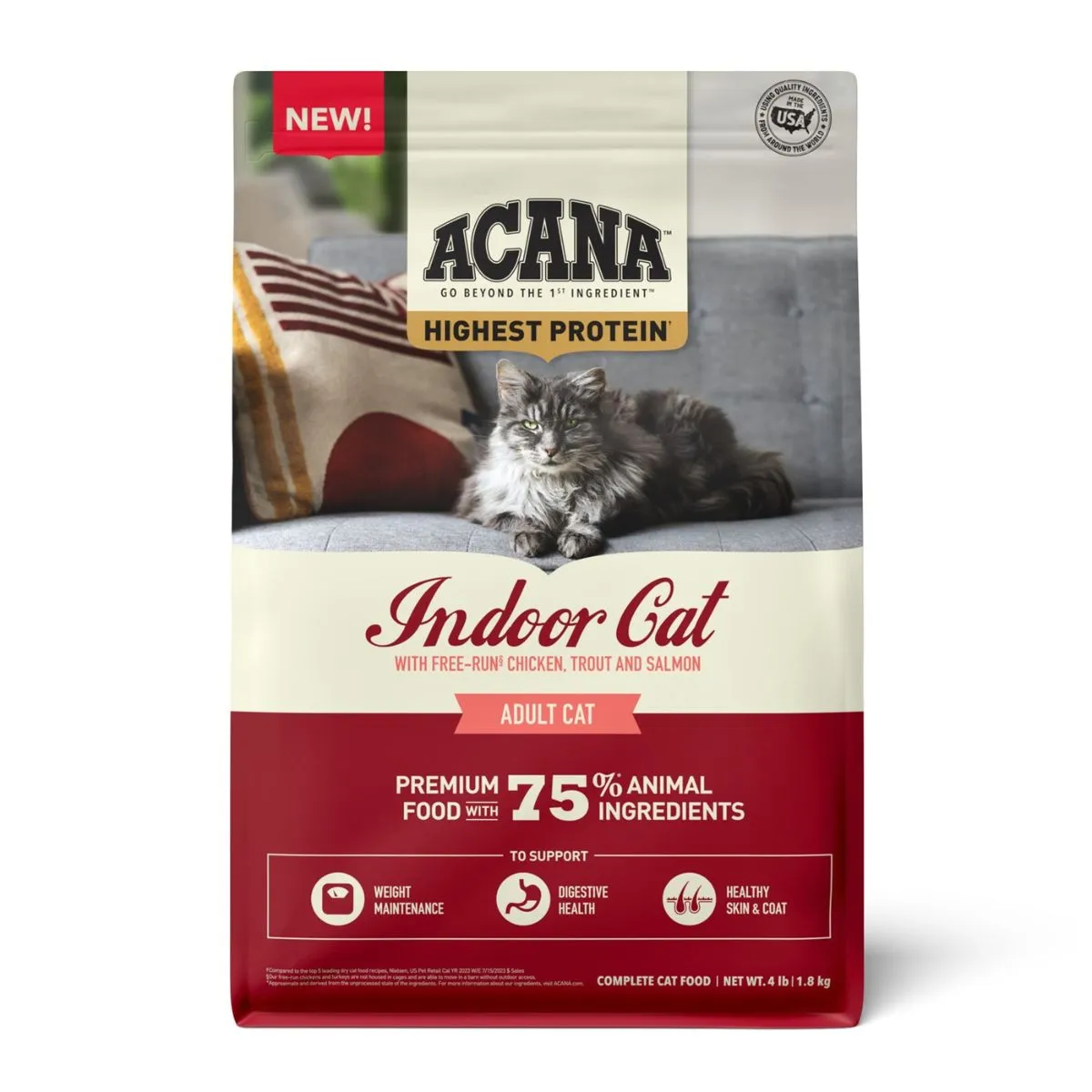 Acana Highest Protein Indoor Chicken Trout Salmon Dry Cat Food 10lb