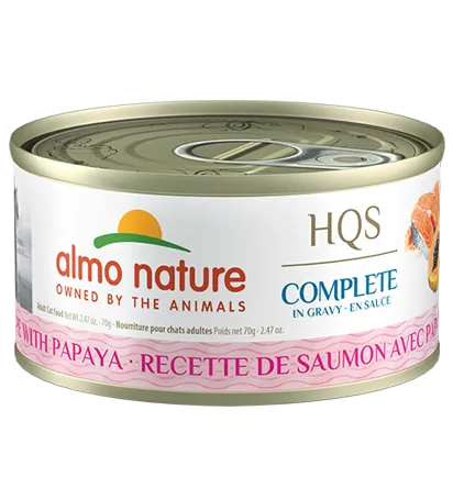 Almo Nature HQS Complete Salmon Recipe With Papaya In Gravy Canned Cat Food: 2.47- Oz Cans, Case of 24