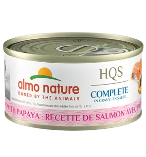 Almo Nature HQS Complete Salmon Recipe With Papaya In Gravy Canned Cat Food: 2.47- Oz Cans, Case of 24