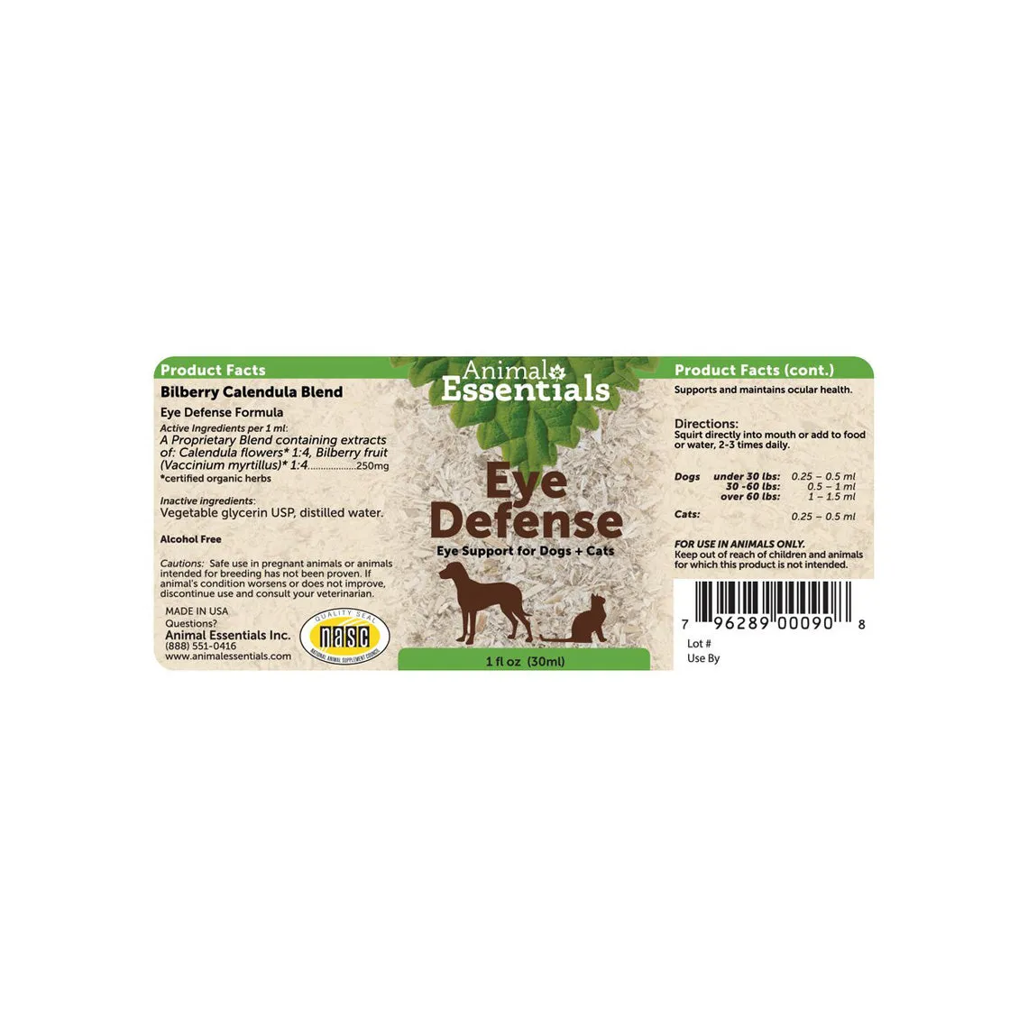 Animal Essentials Eye Defense Liquid Herbal Support for Dogs & Cats