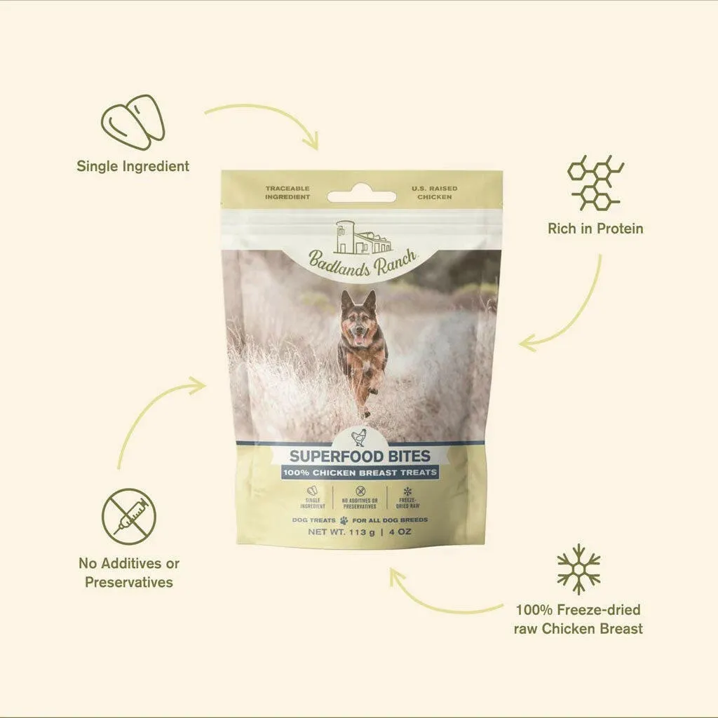 Badlands Ranch Superfood Bites Air Dried Premium Chicken Breast Treats for Dogs