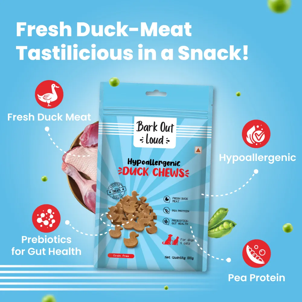 Bark Out Loud Hypoallergenic Duck Meat Treats  for Cats and Dogs