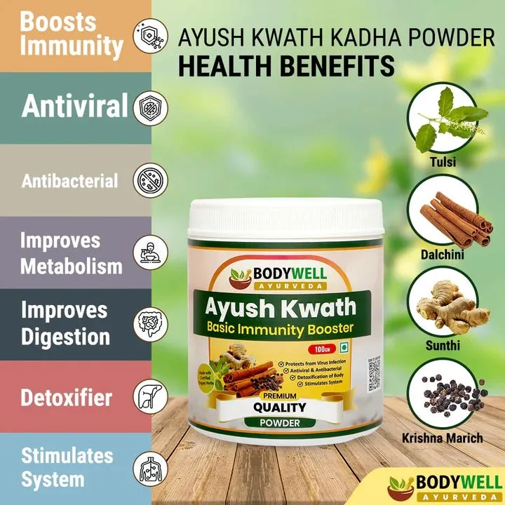 Bodywell Ayurveda - Ayush Kwath Kadha Powder Churna | Ayurvedic Kadha for Immunity, Cold & Cough