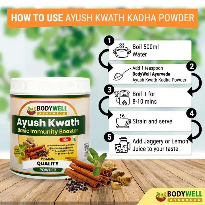 Bodywell Ayurveda - Ayush Kwath Kadha Powder Churna | Ayurvedic Kadha for Immunity, Cold & Cough