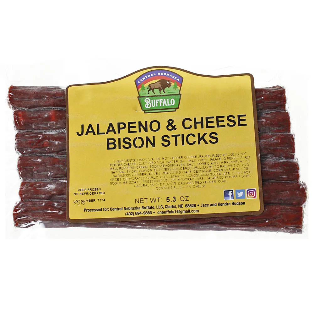 Central Nebraska Buffalo Jalapeno Cheese Bison Jerky Sticks Made in Nebraska