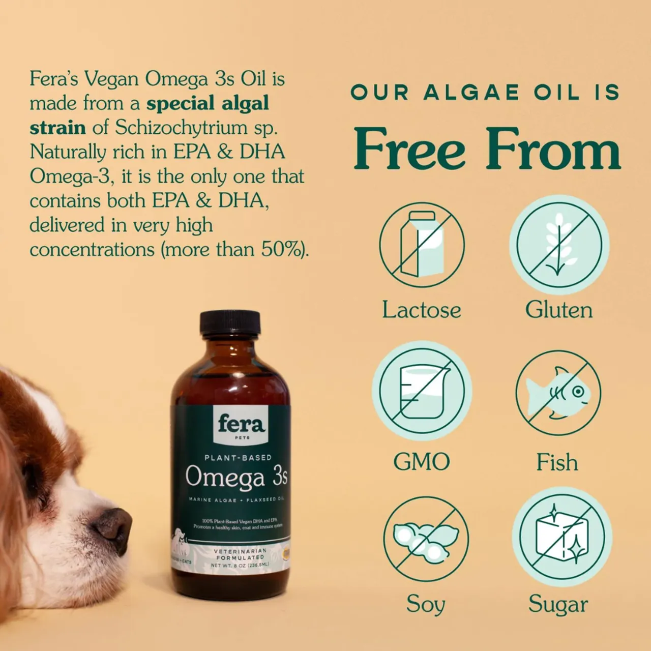 Fera Pet Organics Dog and Cat Supplement, Vegan Omega-3, 6, 9s Algae Oil