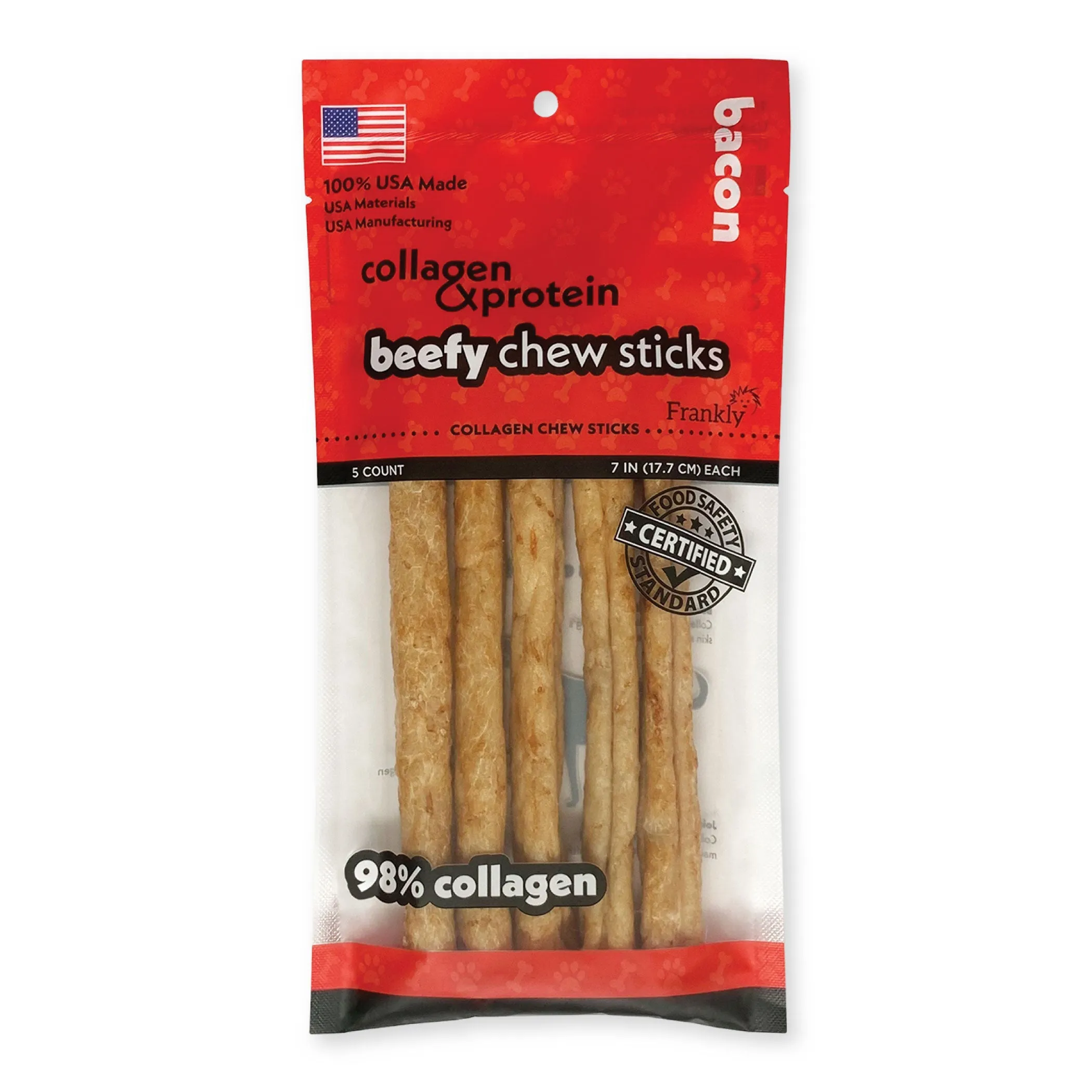 Frankly Pet Premium USA Beefy Sticks Collagen Dog Chew, Bacon