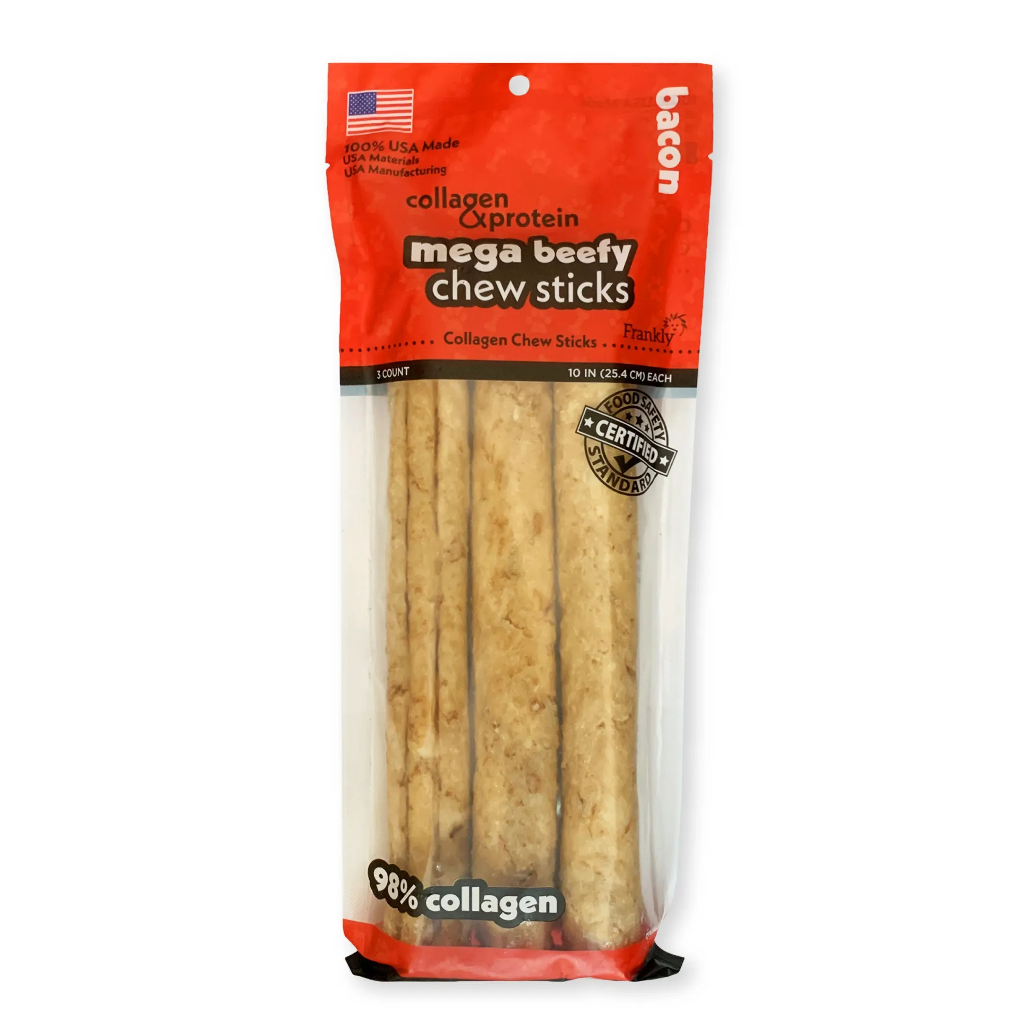 Frankly Pet Premium USA Beefy Sticks Collagen Dog Chew, Bacon