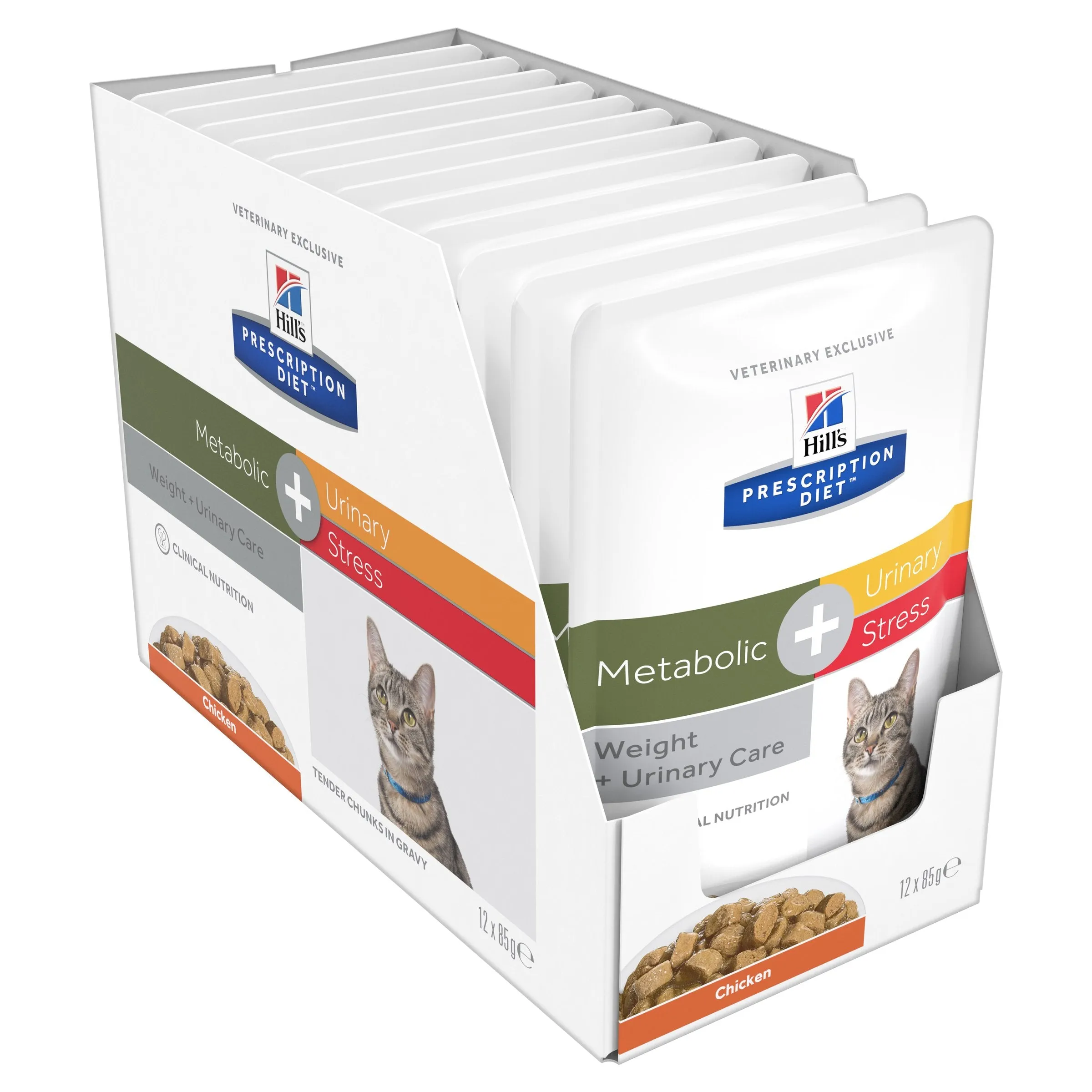 Hills Prescription Diet Cat Urinary Stress Weight and Urinary Care   Metabolic Chicken Wet Food Pouches 85g x 12