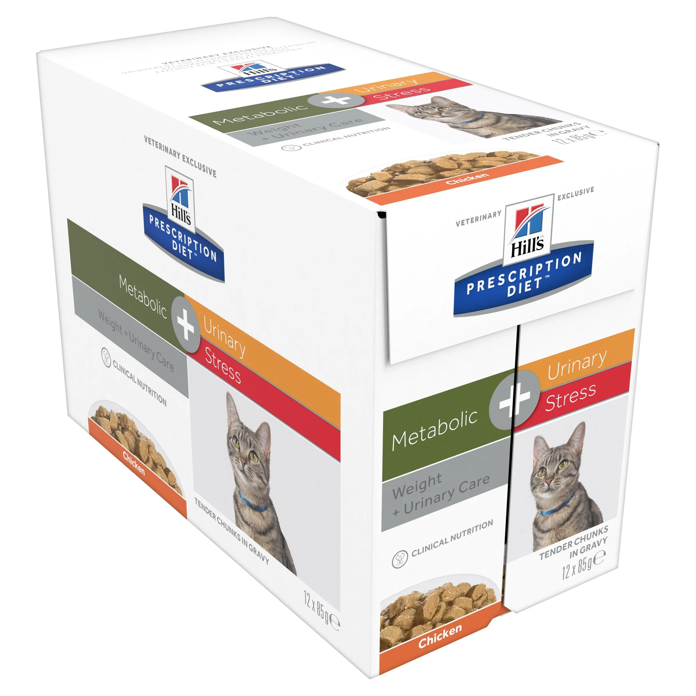 Hills Prescription Diet Cat Urinary Stress Weight and Urinary Care   Metabolic Chicken Wet Food Pouches 85g x 12