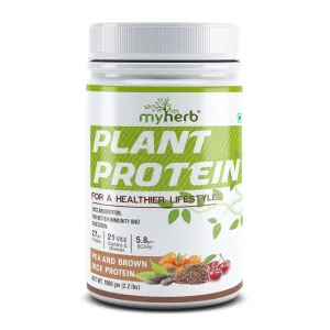 MYHERB Plant Protein Powder | Pea And Brown Rice Protein Powder | Vegan High Protein Powder | 27 gm Protien,21 Vital,6 gm BCCAs | Sugar Free | For Men and Women | Chocolate Flavour (1 Kg)