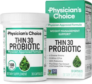 Physician's CHOICE Probiotics: Managing Weight & Bloating with 6 Strains, Prebiotics, Cayenne & Green Tea - Boosts Gut Health - For Women & Men - 30 CT