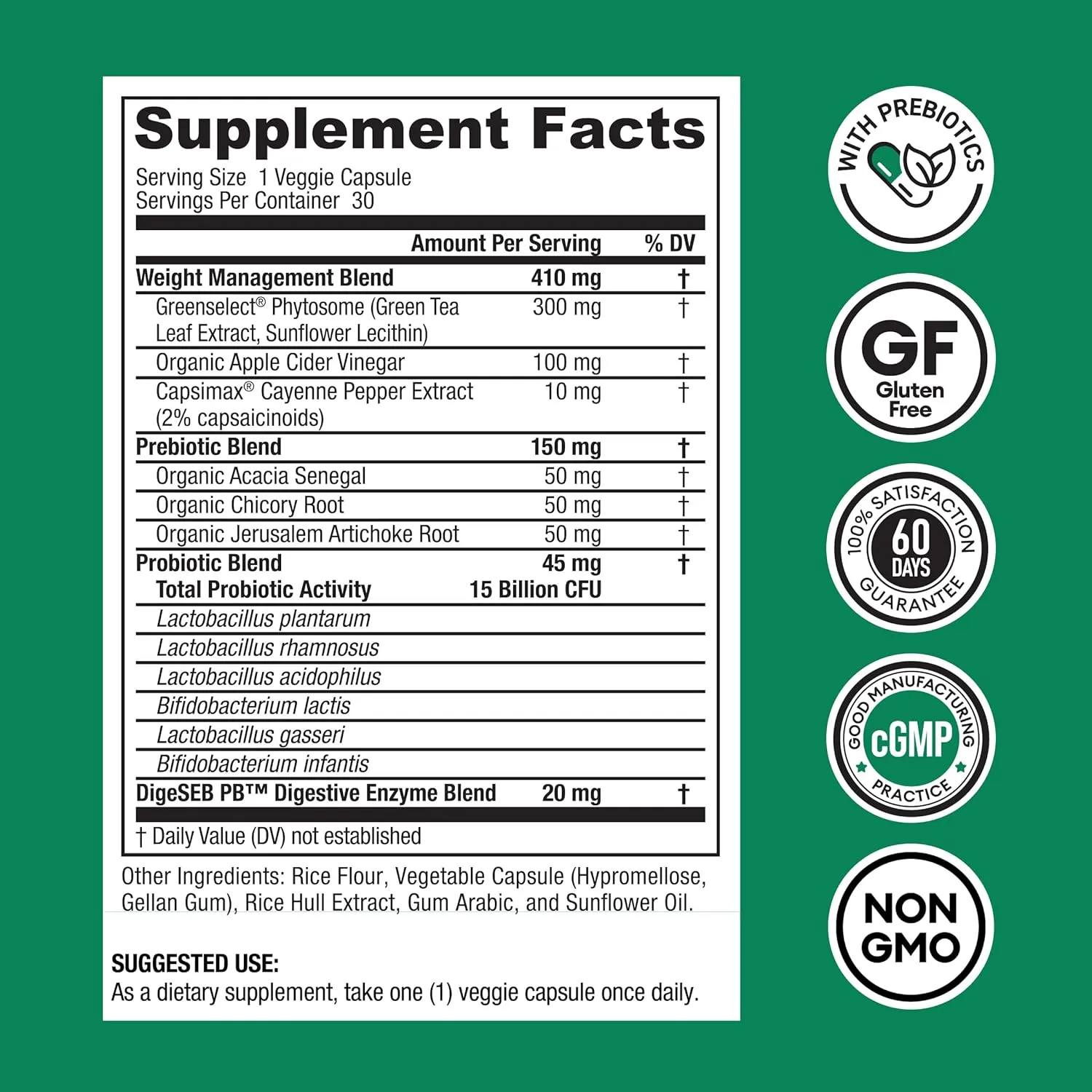 Physician's CHOICE Probiotics: Managing Weight & Bloating with 6 Strains, Prebiotics, Cayenne & Green Tea - Boosts Gut Health - For Women & Men - 30 CT