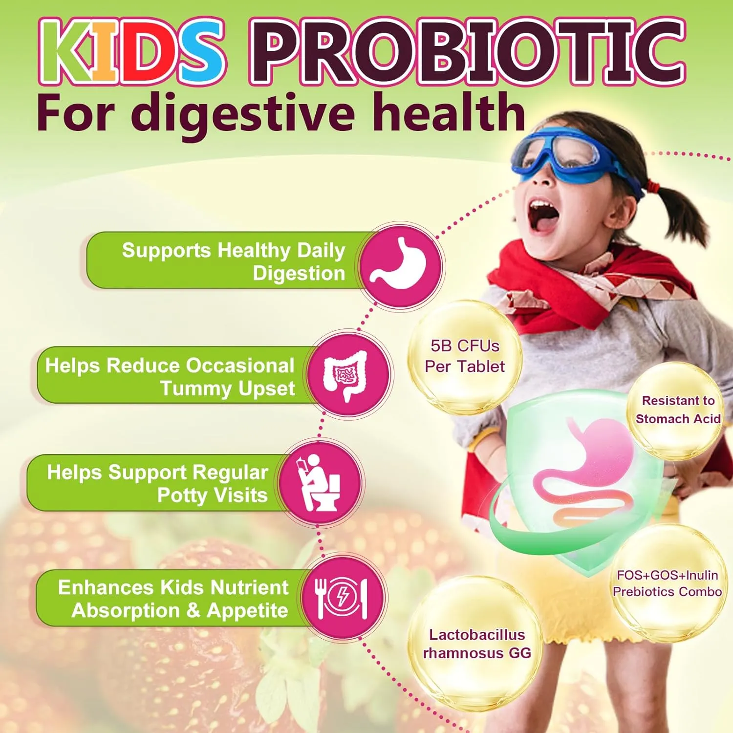 Probiotic & Prebiotics for Kids, Contains Vitamins and Zinc