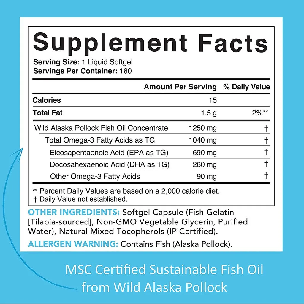 Sports Research, Omega-3 Fish Oil, 1250 mg, 30-180 Softgels