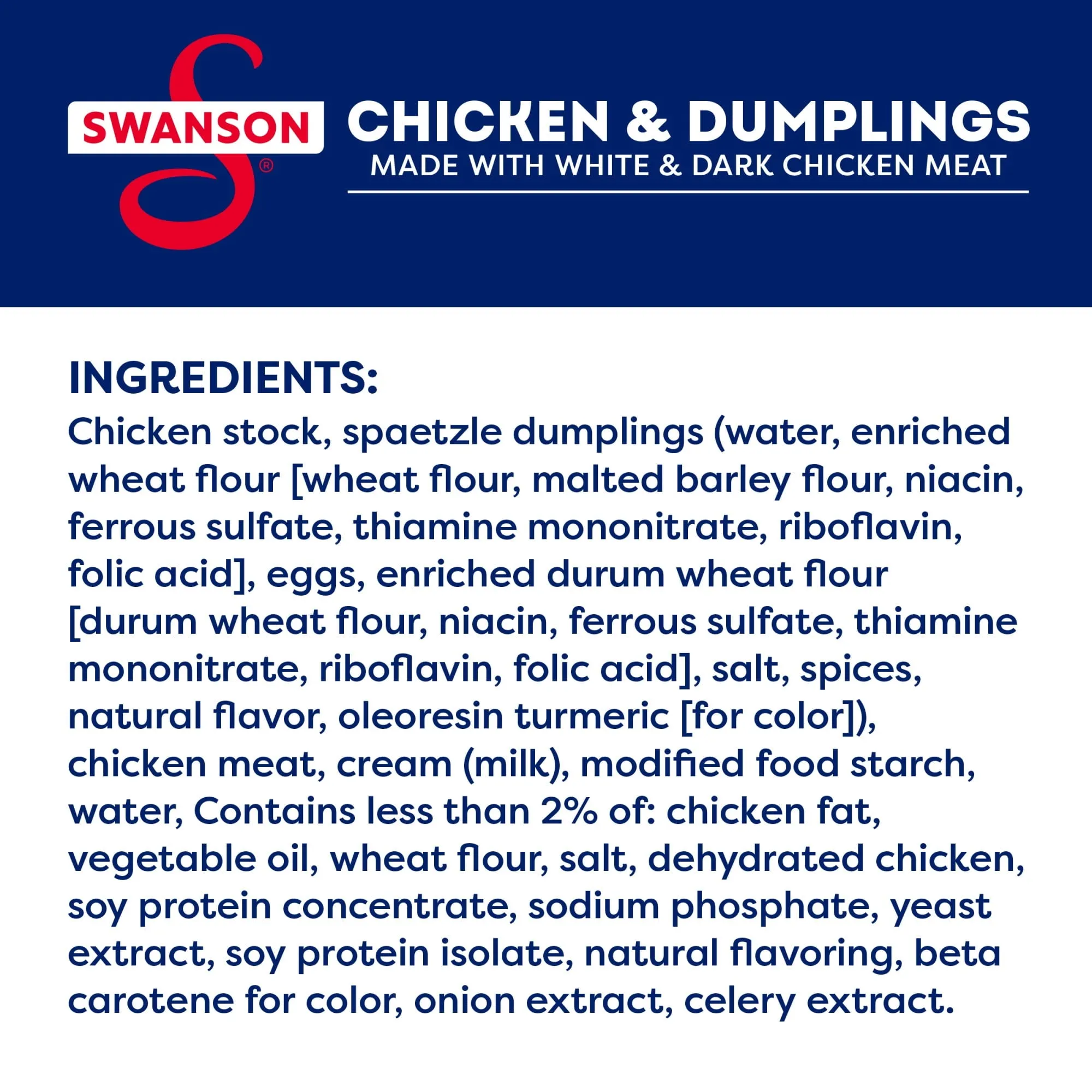 Swanson Canned Chicken and Dumplings with White and Dark Chicken Meat, 10.5 oz Can