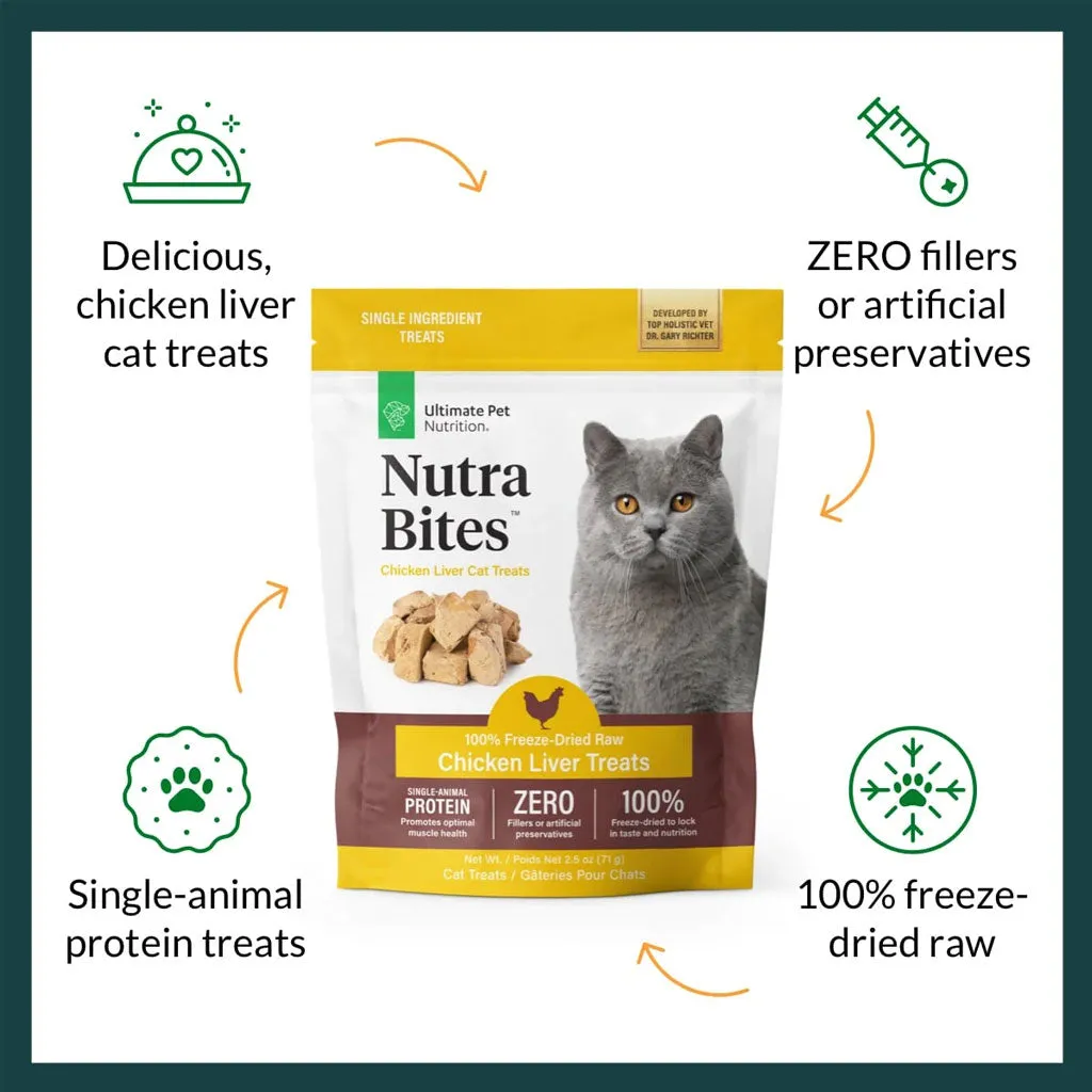 Ultimate Pet Nutrition Nutra Bites Freeze Dried Chicken Liver Cat Treats, 2.5-oz