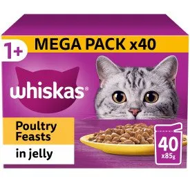 Whiskas Pouch 1  Poultry Favourites in Jelly 40 x 85g MEGA Pack